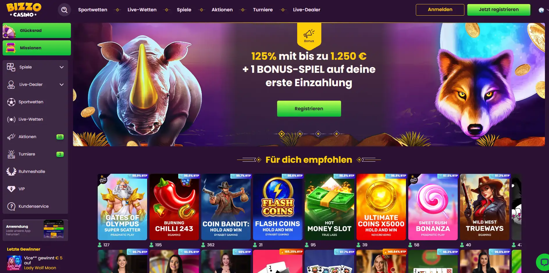 Bizzo Casino Screen